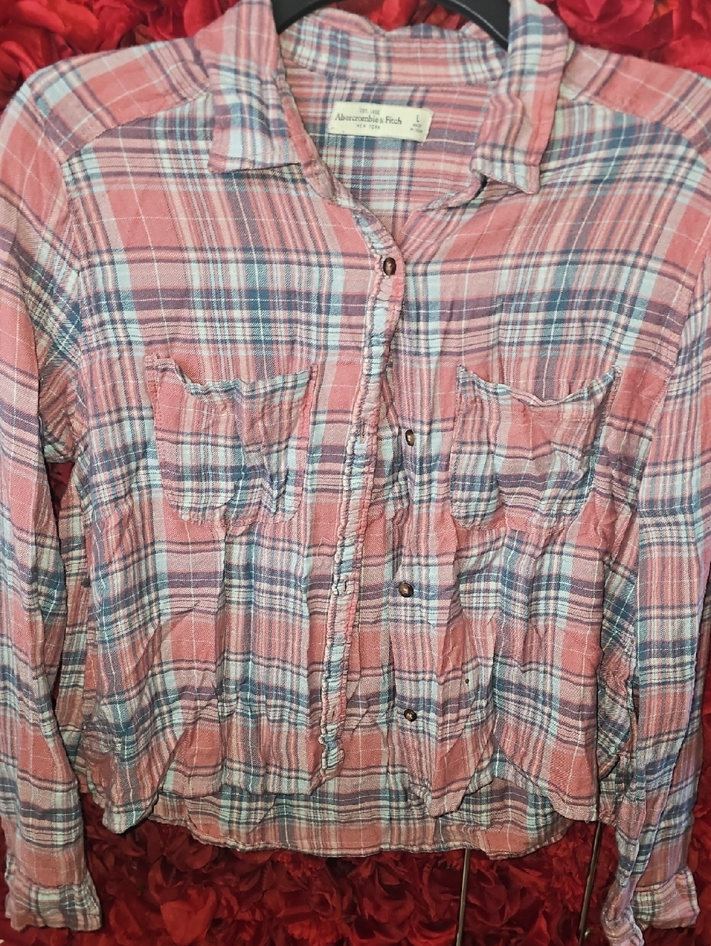 Abercrombie & Fitch Girls Pink and Blue Plaid Lightweight Soft Shirt Size Large